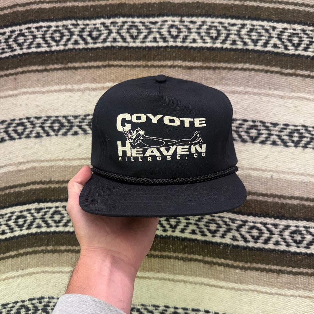 Vintage 80's Wile. E Coyote Heaven Hillrose Colorado Black Adjustable Hat Cap